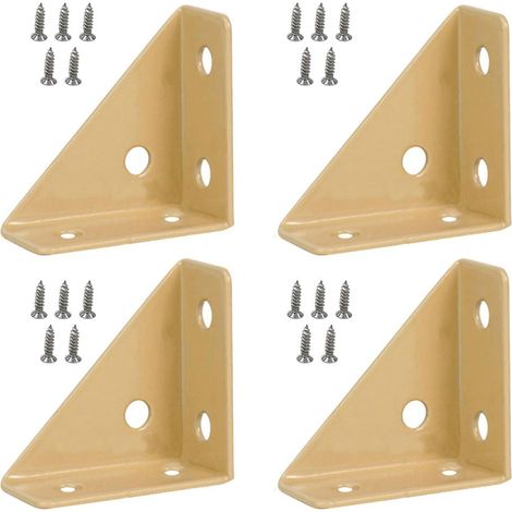 Lot de 4 équerres d'angle triangulaires en métal avec vis pour armoire, bureau, lit, kaki - 66 x 66 mm (1/5)