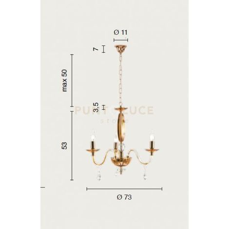 LAMPADARIO CECILIA 3 LUCI VETRO E CRISTALLO TORTORA E TRASPARENTE ATTACCO E14 D.73CM