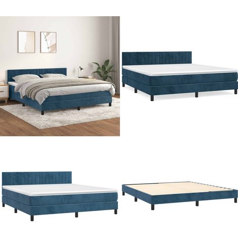 Sommier à lattes de lit et matelas Bleu foncé 180x200cm Velours - Lit Tapissier - Lit Velours - Lit Double - Literie - Chambre À Coucher - Home & Living (1/5)
