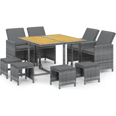 Maison Exclusive - 9-tlg. Garten-Essgruppe mit Kissen Poly Rattan