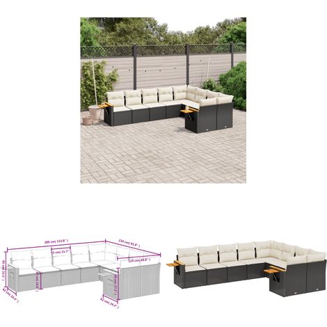 9-tlg. Garten-Sofagarnitur mit Kissen Schwarz Poly Rattan - Gartenmöbel - Sofa Set - Rattan Möbel - Outdoor Sofa - Lounge Set - Home & Living (1/3)