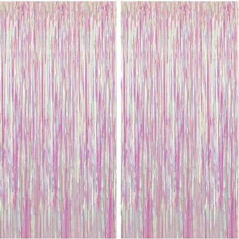 Rideaux à pompons en aluminium, toile de fond de fête rose, décorations d'anniversaire, 1 m (l) x 1 m (H), paquet de 2. (1/5)