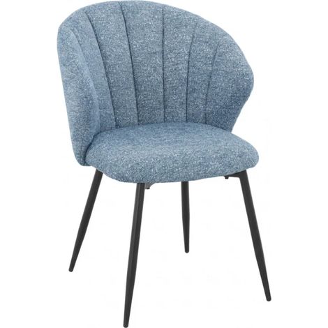 Chaise tissu bleu chiné à dossier coquillage pieds métal - SIMON