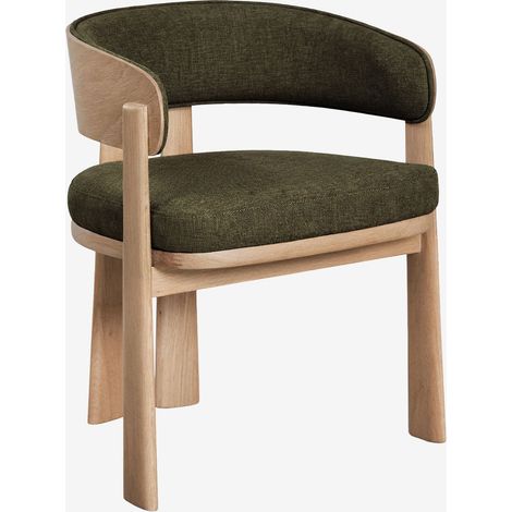 Pack de 4 chaises de salle à manger avec accoudoirs, rembourrées et en bois de chêne Olea Signature SKLUM