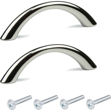 2 maniglie per mobili in metallo con finitura cromata, interasse 96 mm, altezza 24 mm, per cassetti e armadi, con viti. (1/3)