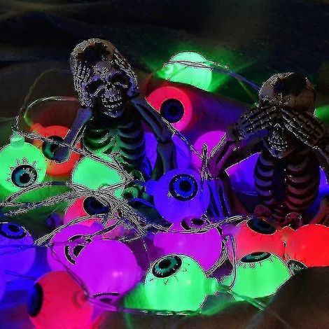 Guirlande lumineuse décorative d'Halloween, 20 LED, 3 m, en forme d'œil, fonctionnant sur piles.