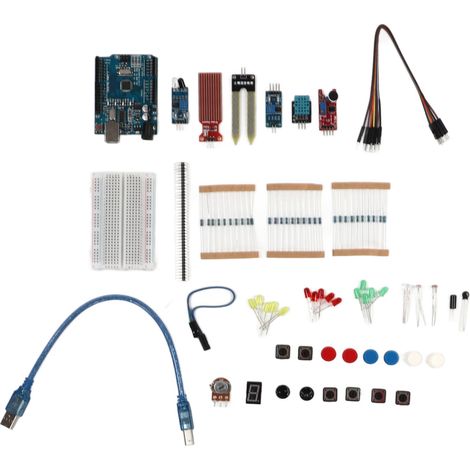 Kit de Démarrage Électronique avec Capteur d'Évitage, Capteur d'Humidité et Fils de Liaison pour Arduino R3 (1/5)