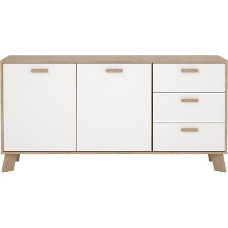 Ikast Sideboard 2 Türen, 3 Schubladen Eichen-Dekor, weiß.