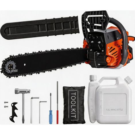 Tronçonneuse Thermique 58cc 2 Temps, 2.5KW, Capacité de Coupe 45cm, Démarrage Facile et Anti-Vibration, Orange (1/5)