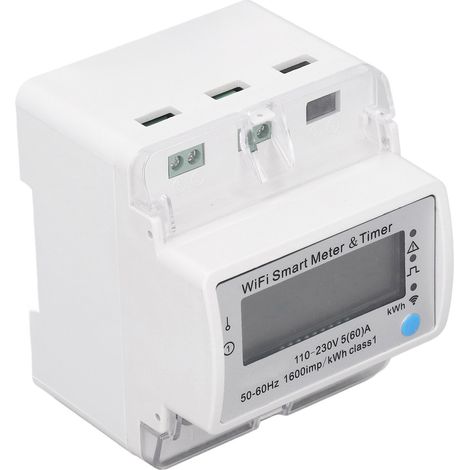 Intelligenter Energiezähler mit DIN-Schienen-Digitalanzeige, WLAN-fähig, intelligenter Energiemonitor, Schalter, 110–230 V Wechselstrom (1/5)