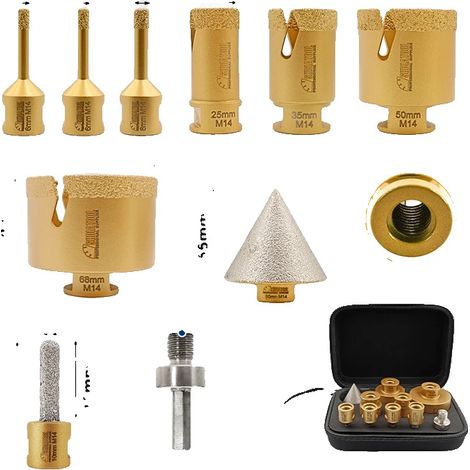 Juego de brocas de diamante, 10 piezas con adaptador hexagonal, aptas para azulejos y mármol, 10 piezas con estuche, rosca M14 (1/2)