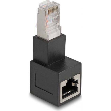 Delock Adaptador RJ45 macho a RJ45 hembra Cat.6A 90Â° acodado hacia abajo