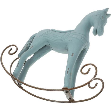 Décoration de table en bois massif en forme de cheval, ornement de bureau bleu ciel de style nordique pour étagère ou bureau à domicile (1/5)