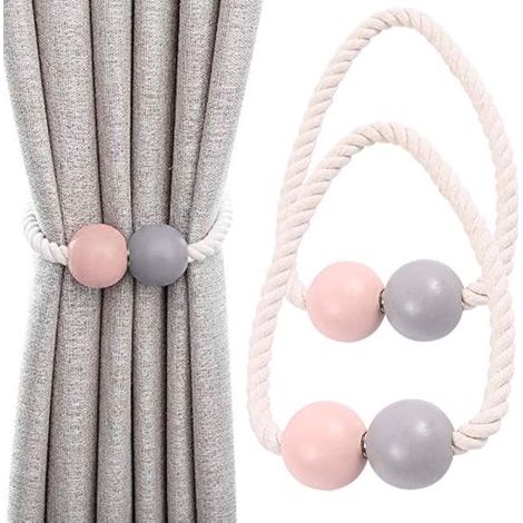 4 soportes magnéticos para cortinas,sujetadores de cortinas,soportes de cortinas de madera,sujetadores para cortinas,rosa + gris (1/4)