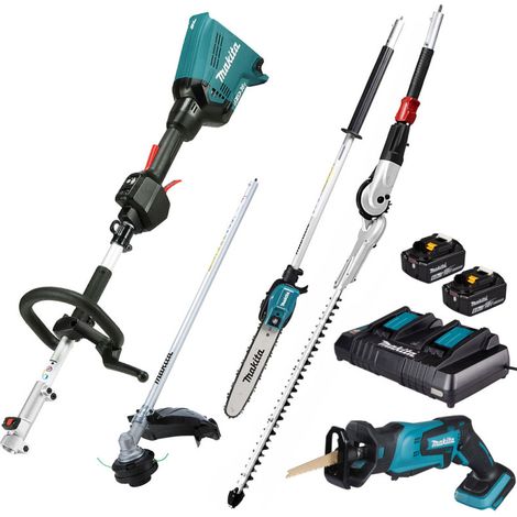 MAKITA Pack Outil Multifonctions 36V DUX60 + Coupe-Herbe + Perche élagueuse + Taille-haies + Scie sabre + 2 batt 6Ah + Chargeur
