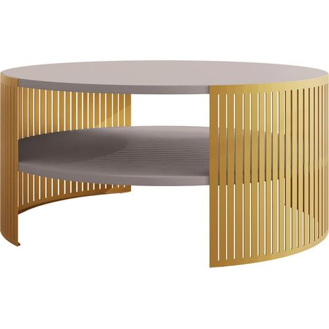 Mesa de centro Civer I, Dorado + Cachemira, 40x0x0cm, Diámetro: 75, Aglomerado laminado, Redonda