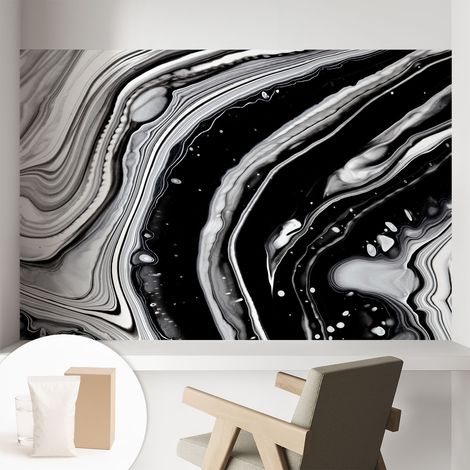 Papier peint intissé pour salon chambre à coucher peint imprimé pour mur - Colle incluse gratuite Vagues monochromes 104x70 cm (1/5)