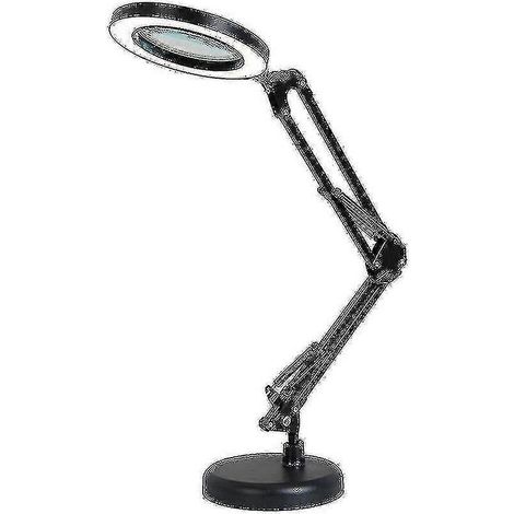 Lámpara de escritorio con lupa de 64 LED, aumento de 8x y 10 niveles de brillo ajustables.