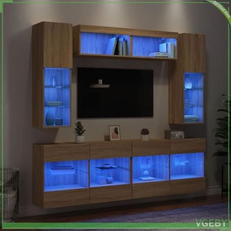 Ensemble de meubles TV muraux 6 pièces - FAF7291712416934 - Chêne Sonoma - LED RVB - Bois d'ingénierie résistant (1/5)