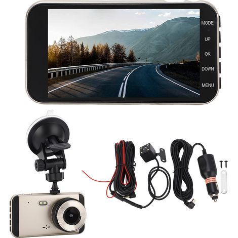 Caméra de bord 2 canaux Full HD 1080P 4 pouces, enregistreur de conduite grand angle 170° avec surveillance de stationnement et enregistrement en boucle (1/5)