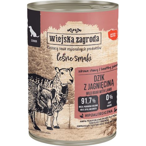 Wiejska Zagroda Cibo umido per cani per Agnello di Cinghiale Anziano 400g