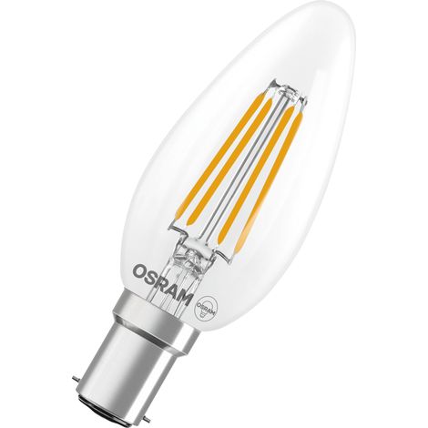 OSRAM Lampe LED  forme étoile bougie B40 filament, 2700 K blanc chaud, 3,4 W, B15d, transparente, 470 lm, 15 000 h, pour lustres, luminaires décoratifs