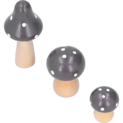 Niedliches, 3-teiliges Set aus braunen Holzpilzen zur Dekoration des Schreibtisches.
