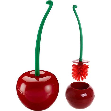 Ensemble de brosses de toilette créatives et mignonnes en forme de cerise, compactes et dissimulées, avec support, accessoire de salle de bain-AquaForge (1/5)