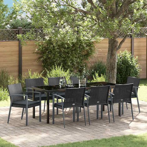 Garten Essgruppe 9 pcs Schwarz und Grau PE-Rattan (1/5)