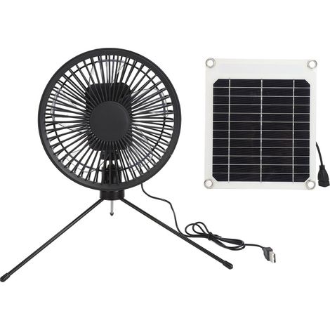 Ventilatore solare da campeggio con treppiede, pannello portatile regolabile e impermeabile IP67, 10W, per uso esterno. (1/5)