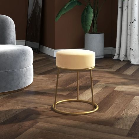 Tabouret pour Salon ou Chambre Style élégant, Tabouret pouf coiffeuse rond Abricot Velours HAV4173 (1/5)