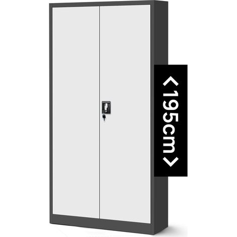 Jan Nowak Aktenschrank C001H Büroschrank Metallschrank Stahlschrank Werkzeugschrank Stahlblech Pulverbeschichtet Flügeltürschrank Abschließbar 195 cm x 90 cm x 40 cm - anthrazit/weiß (1/5)