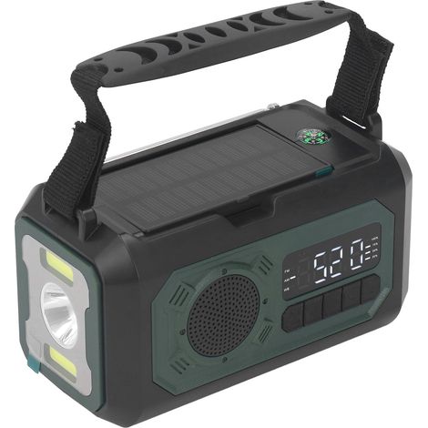 Radio météo d'urgence avec batterie externe 12000 mAh, AM/FM, lampe torche LED, radio solaire portable à manivelle pour le camping et les activités de plein air (vert foncé). (1/5)