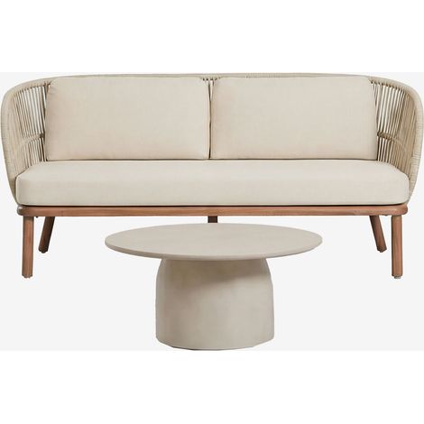 Set da giardino con divano 2 posti in corda intrecciata Capri e tavolino rotondo Ø75 cm in cemento Layana SKLUM (1/5)
