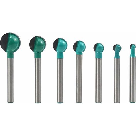 Fraise à Fond Rond Bois, 7PCS 6 mm Tige 6/8/10/12/14/16/19 mm Routeur Core Box Bits, Fraise à Rainurer pour Défonceuse Outil de Coupe Bit de Routeur (1/4)