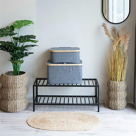 Panier de rangement gris avec couvercle 45 cm