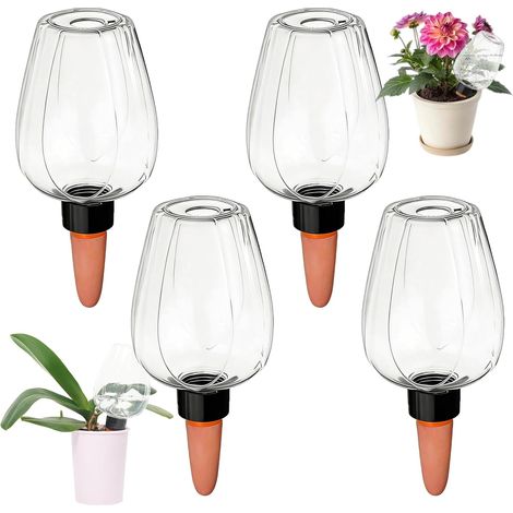 Boule Arrosage - 4 Pièces - Plastique et Céramique - Distribution Lente 350ml - Plantes Intérieur Extérieur - Transparent (1/5)