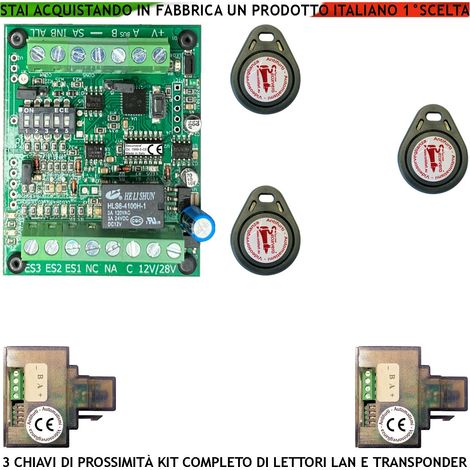 Chiave Elettronica di Prossimità 3 Chiavi TAG 2 Lettori su Modulo LAN Universale 501/503 RJ45 Alimentazione 12/24 Vac Relè Scambio 2 A a 24 V Funzione Impulsiva o Stabile Segnale di Stato 4 Led GRVB (1/4)