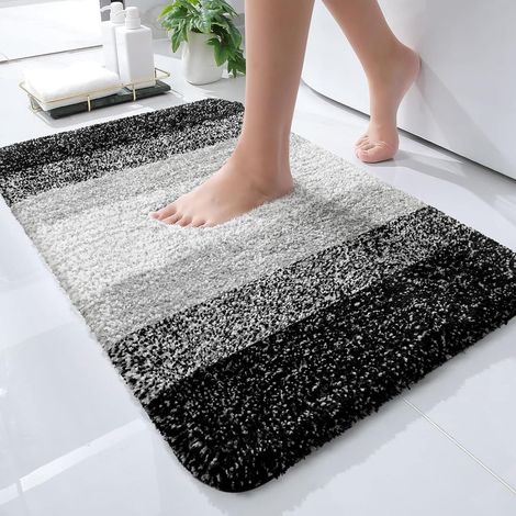 Tapis de bain antidérapant, ultra doux et absorbant, idéal pour les entrées de salle de bain, etc., 1 pièce, noir, 40 × 60 cm (1/5)