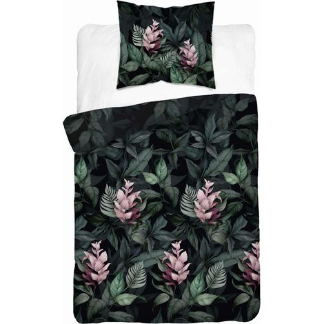 Satin Bettwäsche 140x200 Blumen Grün (1/5)