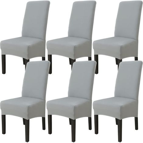 Lot de 6 Housse de Chaise de Salle à Manger (Gris Clair), Housse de Chaise Extensible Couverture de Chaise Grande Universelle Lavables, Facile à Nettoyer pour Décor Salle à Manger Salon (1/5)