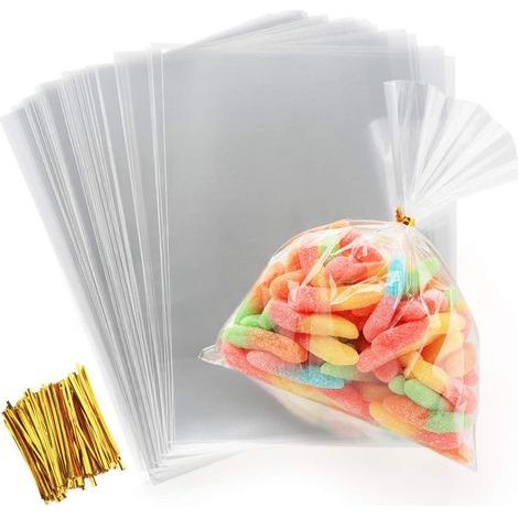 Sac Plastique Transparent 200pcs Sac OPP 15x20cmSachet Bonbon en Cellophane Sachet Transparent Cadeau avec Liens Torsadés 10cm pour Biscuit Bonbons Perles Bijoux Chocolats Cadeau (1/5)