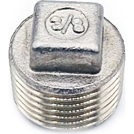 Bouchon Tête Carrée Mâle - Filetage G3/8 BSP - Acier Inoxydable 316 - Hauteur 15,5 mm - Carré 10 mm - 1 Pièce (1/2)