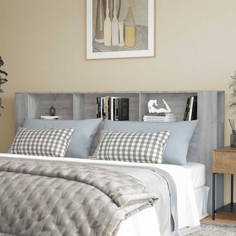 Armoire tête de lit avec rangements, bois d’ingénierie, gris Sonoma, 220 x 18,5 x 104,5 cm - PANGIVO (1/5)