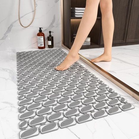 Tapis de bain antidérapant 90 x 40 cm,Antidérapant,Sans BPA ,Résistant à la moisissure ,Lavable en machine,Pour enfants et adultes ,Gris foncé (1/4)