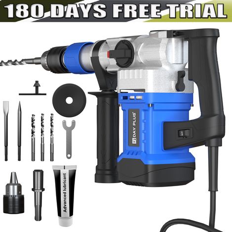 Dayplus – Marteau perforateur 3000W 220V – 4 fonctions – SDS-Plus – Énergie active 6J – Perçage béton 32mm, bois 40mm, acier 13mm (1/4)