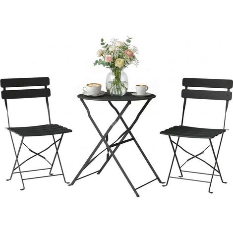 Déjà monté, ensemble bistrot de jardin 3 pièces avec table et 2 chaises pliantes antirouille, balcon ou jardin (1/5)