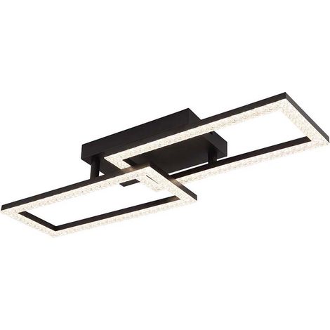 Plafonnier, lampe de salon, noir, cristaux, orientable, LED, 61,5 cm