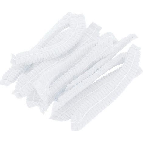 Lot de 100 bonnets jetables en tissu non tissé haute élasticité, filets à cheveux jetables pour salons de beauté, blancs, 53 cm (21 pouces), double élastique (1/5)