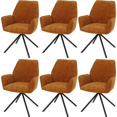 [NON UTILIZZATO] Set di 6 sedie per sala da pranzo HHG-494, con braccioli, seduta girevole, tessuto ciniglia Oeko-Tex MVG, giallo senape